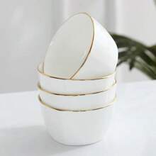 4.5inch Gold-Edged Ceramic Square Bowls, 3pcs/Set, Microwave Friendly Porcelain Rice Bowls, Soup/Ramen/Salad Bowls, Creative Japanese-Style Gold Rim Small Bowls