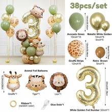 Set di 38 palloncini foil a forma di animali e numeri - palloncini foil a forma di leone, giraffa, tigre, avocado e marrone per decorazioni di feste di compleanno a tema, baby shower, rivelazione del sesso, feste estive e decorazioni primaverili