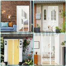 Cortina de puerta de malla magnética con rayas blancas minimalista - Perfecta para el verano, adecuada para loft, cocina, sala de estar y talla grande escenarios. Instalación sin dejar rastro, diseño de retorno automático para una apertura y cierre fáciles. Malla transpirable para ventilación y anti-mosquitos, adecuada para dormitorios, cocinas, balcones y familias con mascotas.