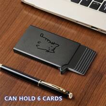 超薄 RFID 屏蔽铝制钱包，男女适用 - 黑色，带有可爱猫咪设计，弹出式卡夹，防盗保护，非常适合商务信用卡，女士小钱包，钱包，迷你钱包，钱包，卡包 - 彩色 - 查看 3