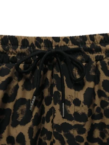 Men's Leopard Print Drawstring Waist Straight Leg Casual Shorts, Breathable & Cool For Summer Vacation & Beach
