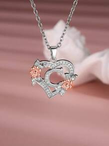 Tsnamer 1 Stück exquisiter Halskette mit kubischem Zirkonia-Initialen und herz-geschnitztem 26 Buchstaben A-Z sowie Blumen, Damen Schmuck für den täglichen Gebrauch