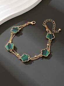 1 pièce Bracelet simple et élégant pour homme avec pendentif trèfle porte-bonheur, cadeau d'anniversaire pour une utilisation quotidienne (le nombre de perles de la première couche est aléatoire, à l'exclusion de la boîte-cadeau)