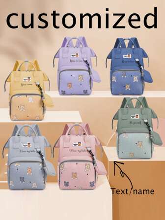 Anpassade axelväskor, Mammaväska, Viktiga saker för att ta hand om spädbarn, Anpassade namn, Anpassad copywriting, DIY, Enfärgad, Enkel, Flera fickor, Stor kapacitet, Slitstark, Lätt, Skola, Student, Resor, Presenter, Unik, Nylon, Skicka mamma, Resematerial, Björn, Söt, Resematerial, Presenter för kvinnor