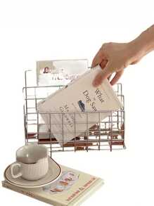 1pc Modern Minimalist Metal Bookshelf With 3 Storage Baskets, Scandinavian Style Rectangular Magazine And Newspaper Organizer Box, For Home Office Decor,For Back To School