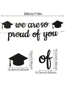 Birrete de graduación doctoral negro con pancarta "Estamos orgullosos de ti", decoración de fiesta adecuada para la temporada de graduación y la ceremonia de conmemoración - Negro - Ver 2
