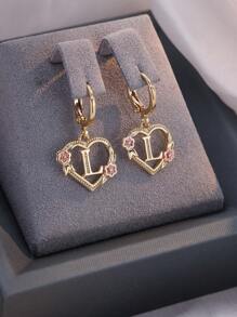 Tsnamer 1 对精美首字母环形耳环心形雕刻 26 个字母 A-Z 和花朵吊坠耳环适合女士女孩日常生日情人节珠宝礼物 - 耳環 - 查看 46