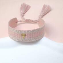 1 pieza Pulsera trenzada con bordado de cruz creativo - Rosa Pálido - Ver 6