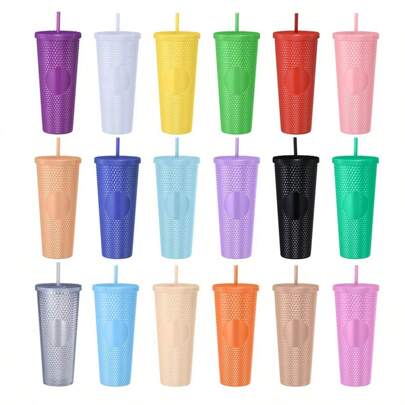 大容量双层塑料榴莲冰沙杯带吸管