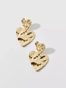 1 Pair Women Heart Pattern Metallic Textured Effect Drop Earrings, Fashionable And Versatile Gift For Daily Wear