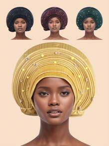 1pc European And American Retro British Felt Headband Hat Women's Derby Headdress With Flowers Women's Soft Beret Elegant Beaded African Car Gel Headband, Hand Layered Shiny Fabric Headband, Bohemian Style Traditional Wedding And Party Special Occasions Headdress - Multicolor - View 11