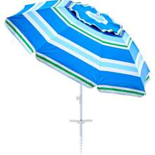 Outdoor Umbrella - Sun Protection, Rain Resistant, Windproof With Manual Open-Close Feature - Ideal For Beach, Camping, And Picnics - Blue and White - View 2