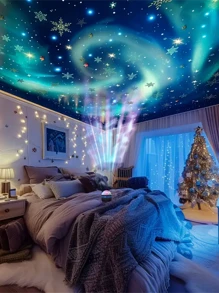1pc Auroro Effects Projector Lamp, With LED Strip Lights Remote Control, Smart Galaxy Starry Sky Projector Lamp, Romantic Bedroom Decor, Valentine's Party Supply, LED, Wall-Mounted, USB-Powered