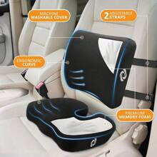 SASONITE – 2 In 1 – Back Support And Seat Cushion, Premium Adaptive Motion Memory Foam, Perfect Fit For Most Office Chairs And Car Seats, Ultimate Comfort And Support For Enhanced Focus And Productivity Throughout Your Day. - 2 件裝腰枕+座墊/全黑 - 查看 3