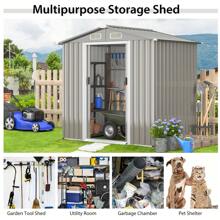 ERGOMASTER 6FT X4FT Outdoor Storage Shed Galvanized Steel Shed With Lockable Sliding Door