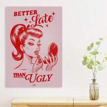 Framed Retro Hot Pink Poster Better Late Than Ugly Prints Funky Preppy Room Aesthetic Wall Art Fashion Pin Up Girl Bathroom Pictures For Bedroom Dorm Wall Decor - Framed - View 5