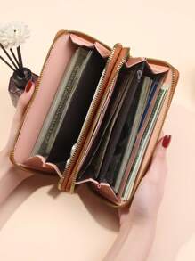 Women's Fashion Double Zipper Long Clutch Wallet Minimalist Embossed Leather Design Large Capacity Double Layer For Women Wallet Mini Wallet Purse Wallet Long Wallet Wristlet Wallet Wallet