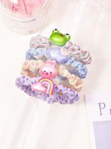 Set de 4 Scrunchies con estampados de animales y frutas, adecuados para usar a diario, fiestas de Pascua, regalos festivos, decoración del Día de San Valentín, regreso a clases y accesorios para graduación