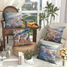 4pcs, Outdoor Twill Waterproof PillowcaseCoastal Ocean Theme Pillowcases - Beach Seashell And Coral