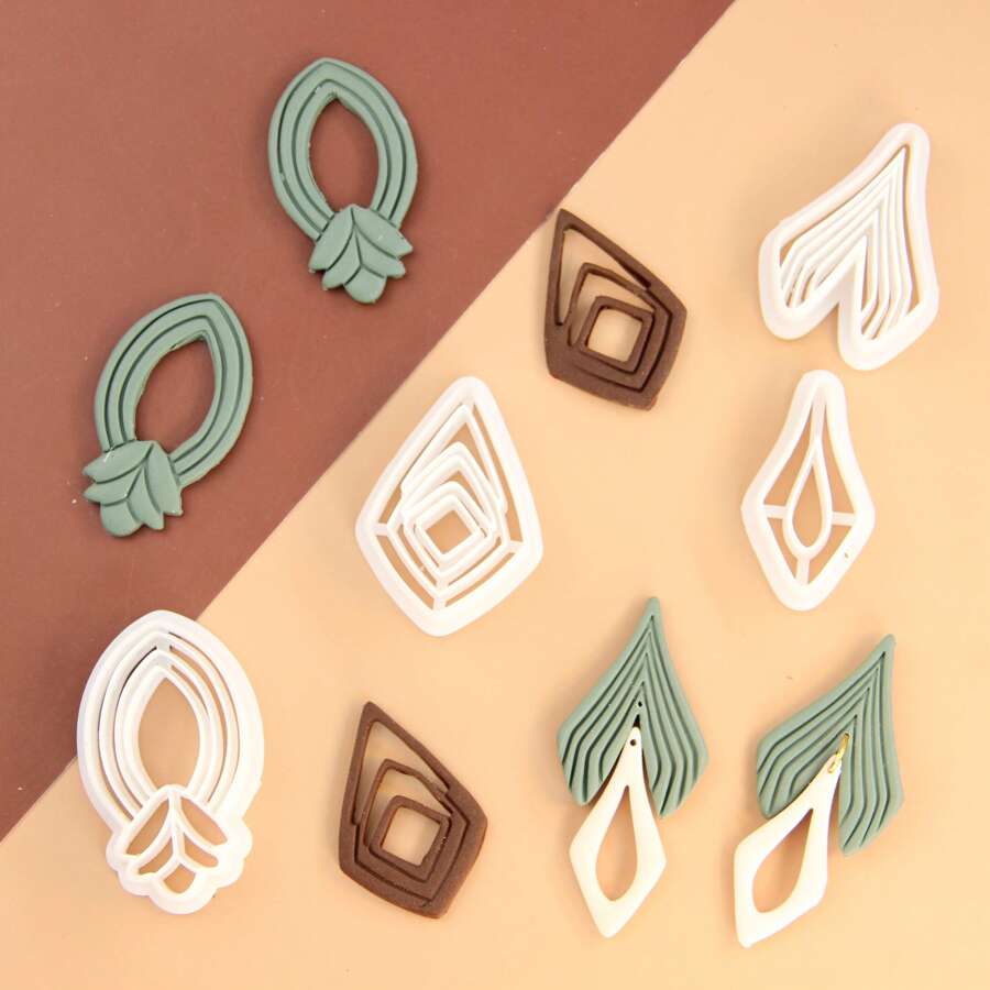 Set de 4 piezas de cortadores de arcilla en forma de hoja, flor, rombo y cuadrado, para hacer pendientes y joyas con arcilla polimérica, kits de fabricación de joyas de primavera