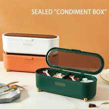 Seasoning Box Set, Spice Jars Bottles Condiment Storage Containers Household Kitchen Supplies With Sealed Multi-Compartments (4 Spoons Included)