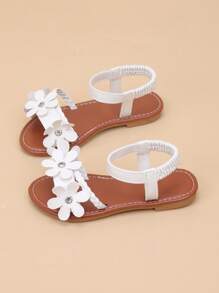 Nouvelles sandales plates à motif floral 2025 pour enfants, été - Blanc - Voir 2