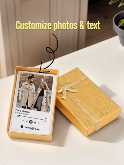 Personalized Song Wallet Card With Gold Gift Box, Personalized Photo Metal Wallet Commemorative Card, Customized Couple Photo Music Wallet Card, Personalized Music Code Keyring, DIY Customized Birthday Gifts, Christmas Gifts, Valentine's Day Gifts, Anniversary Gifts, Couple Gifts, Mother's Day Gifts, Father's Day Gifts, Pet Commemorative Gifts, Gifts For Drivers, Boyfriends, Girlfriends, Parents
