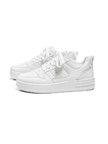 Los hombres del dedo del pie redondo de encaje de la PU del color del bloque de zapatillas de deporte casuales, deslizamiento de los hombres en los zapatos, antideslizante y resistente al desgaste, suela blanda ligera zapatos de tenis de los hombres, estilo simple y versátil, desgaste de la pareja, adecuado para los deportes al aire libre, deportes y fitness, trabajo y ocio y otra ropa de diario. - Blanco - Ver 6