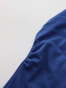 圆领纯色开衩短款背心，适合夏季的简约时尚 - 深藍色 - 查看 6