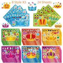 8/16/24/32pcs Children Face Stickers, 8 Different Cartoon Crown Patterns, Girls Theme Design, Suitable For Children's Birthday Party Gifts And Craft Activities - Multicolor - View 12