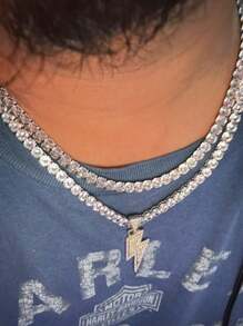 MDFUN 18K镀金6毫米立方氧化锆网球项链，女士圆形切割立方氧化锆网球链，男士加粗长项链 - 金色 - 查看 5