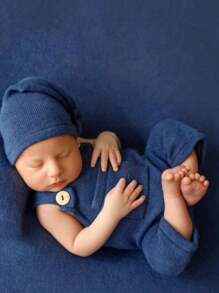 Zestaw 2 strojów do fotografii noworodkowej: długi kapelusz + spodnie na szelkach, akcesoria do zdjęć dla niemowląt, pamiątkowe przedmioty do upamiętnienia wzrostu - Wielokolorowe - Zobacz 4