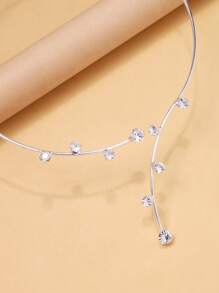 1pc New Metal Collar Necklace, Minimalist Design, Rhinestone Water Drop Pendant, Unique Accessory - Geometry - View 3