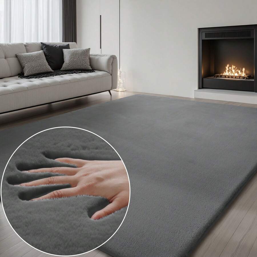 Treeboy Plush Rugs Living Room - Grey Area Rugs For Bedroom Faux Rabbit Fur Rug Large Rug, Anti Slip Rug Large Floor Carpet Short Pile Area Rug For Living Room, Bedroom