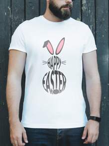 Fashionable Design Easter Bunny Printed T-Shirt, Suitable For Outdoor Activities And Comfortable Daily Wear, Perfect For Adults, Students, And Teenagers. T Shirt Men Is An Excellent Gift Choice - 白色 - 查看 1