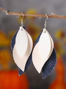 1 Pair Boho Layered Teardrop & Diamond Shape Faux Leather Leopard Print Dangle Earrings, Leaf Design Personalized Fashionable Earrings, Gift For Women