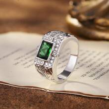 1 件迷人的 S925 纯银男士戒指，独特时尚设计，镶嵌绿色宝石，非常适合求婚、周年纪念、圣诞节、新年、情人节、聚会、派对的礼物，重 8 克 - 綠色 - 查看 1