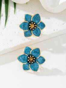 1 Pair Sweet & Cute Glazed Double Layer Floral Women Earrings, Suitable For Dates