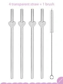 6支玻璃吸管，配1个吸管刷，8毫米可重复使用玻璃吸管，心形吸管，礼品装 - 彩色 - 查看 16