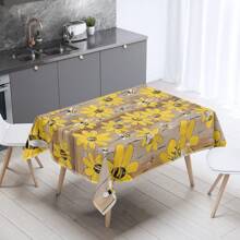 1 pièce Nappe de table polyester avec motif vibrant d'abeille jaune et de rayon de miel pour le printemps et l'été - sans pli, belle couverture de table florale parfaite pour la maison, la cuisine, la salle à manger, la décoration de pique-nique