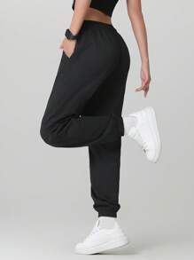 女士慢跑裤，带口袋和抽绳，适合跑步、休闲、健身、慢跑等运动。 - 黑色 - 查看 3
