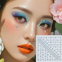 4 件装脸部宝石自粘脸部水钻可粘贴于头发宝石化妆贴纸脸部、眼睛、指甲贴纸珍珠星形水钻纹身适合女士、女孩（4 张） - 彩色 - 查看 11