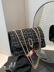 Fashion Women's Commuter Lockable Chain Shoulder Bag - Black - View 2