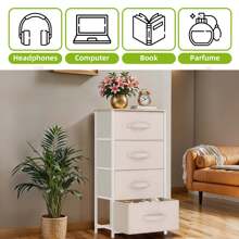 Cassettiera In Tessuto A 4 Scomparti, Telaio In Metallo, Comodino Salvaspazio Per Camera Da Letto - 白色 - 查看 5