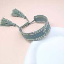 1pc Embroidered Cross Design Handwoven Bracelet - Baby Blue - View 6