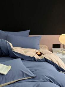 Set de ropa de cama de 2/3 piezas con funda nórdica y 1/2 fundas de almohada de tono bicolor - Juego de ropa de cama moderna de todas las temporadas para el hogar