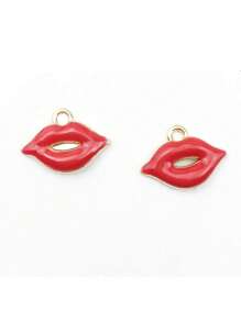 10 Pieces Alloy Red Lip Enamel Charms Pendants DIY Necklace Jewelry Accessories - Red - View 5
