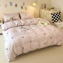 3pcs Minimalist Floral, Heart & Polka Dot Printed Washed Silk Duvet Cover & Pillowcase Set (1pc Duvet Cover, 2pcs Pillowcases), Fresh & Breathable Smooth Cooling Bedding Set, Suitable For All Seasons - Multicolor - View 5