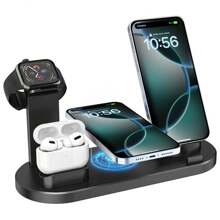 5-In-1 Wireless Charger Compatible With IPhone 16/15/13/12/11 Series, OPPO, Vivo And Other Android Phones, Apple Earphones, Charger Stand - Black - View 1