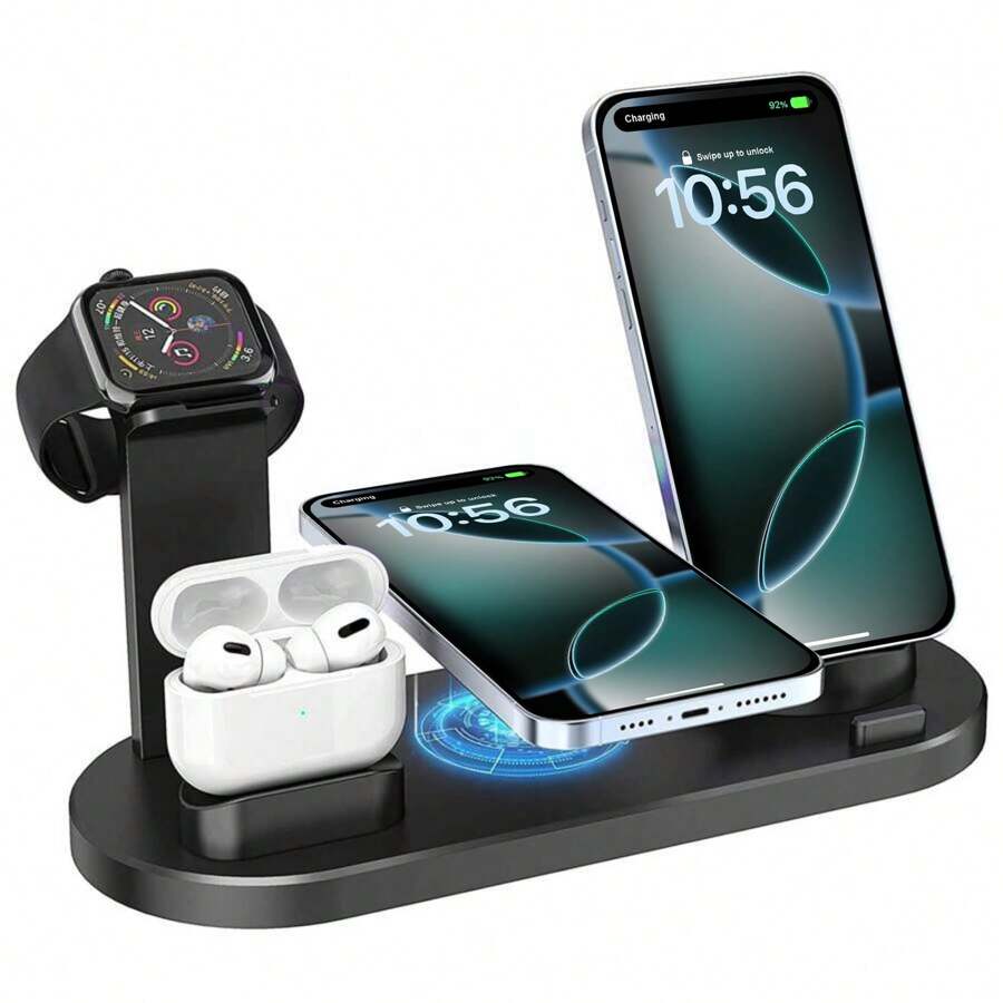 5-In-1 Wireless Charger Compatible With IPhone 16/15/13/12/11 Series, OPPO, Vivo And Other Android Phones, Apple Earphones, Charger Stand - Black - View 1